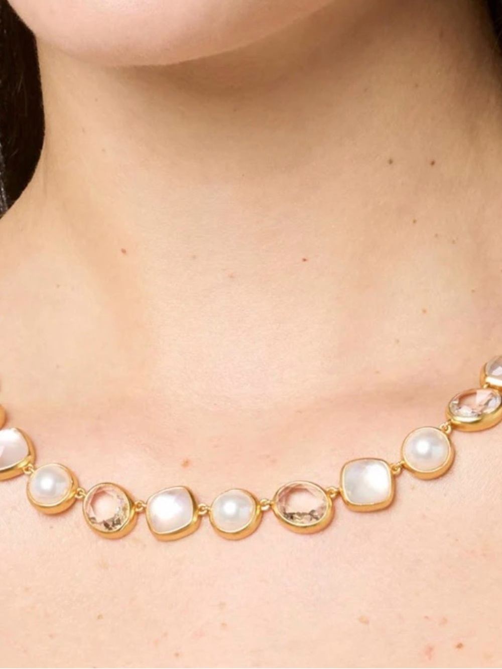 Julie Vos Gold Pearl and Champagne Stone Station Necklace